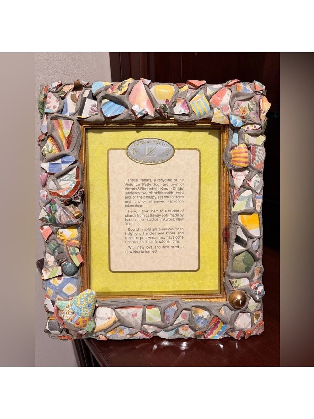 Mackenzie Childs 1980's Ceramic Shard Putty Jug Mixed Material 15 x 13" Frame